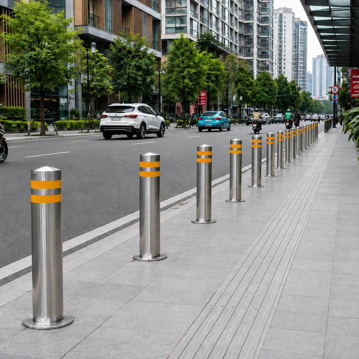 trụ inox ngăn xe